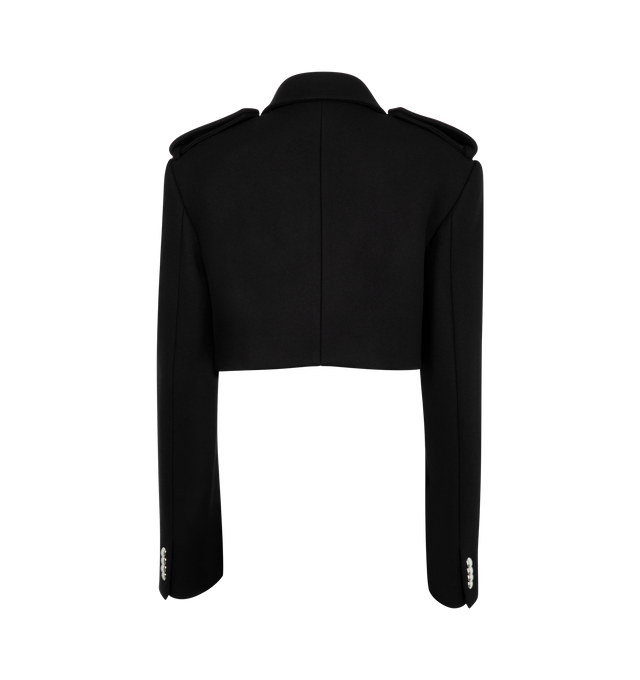 Image 2 of 2 - BLACK - Khaite jacket with a military-inspired silhouette in a modern, cropped length. With signature elongated collar, epaulets, domed silver buttons, and extended sleeves. Melton (75% wool, 25% nylon), lined in cupro twill (100% cupro). 