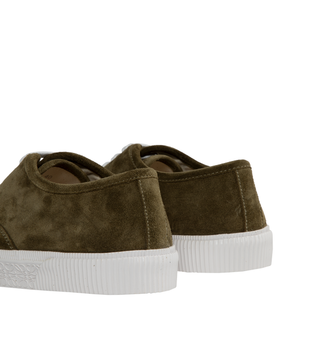 Image 3 of 5 - GREEN - LOEWE Terra Vulca Lace-Up Sneaker featuring a bulky and asymmetric toe shape, wide fit, suede, LOEWE logo tag on the quarter and embossed Anagram outsole and foxing. Split Calfskin. 