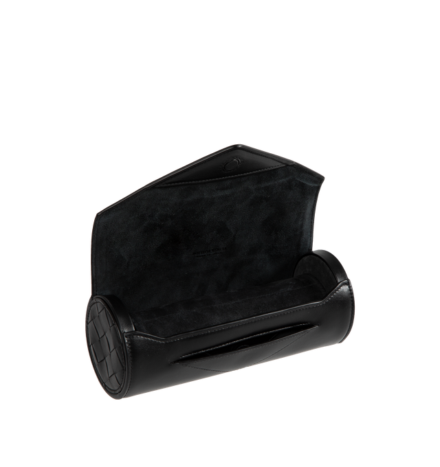 Image 3 of 3 - BLACK - Bottega Veneta Cylindrical Watch Case has a magnetic closure and internal padding to hold up to 3 watches. Suede lining. Calfskin. 3.1 X 7.9 X 3.1 inches. Made in Italy.  