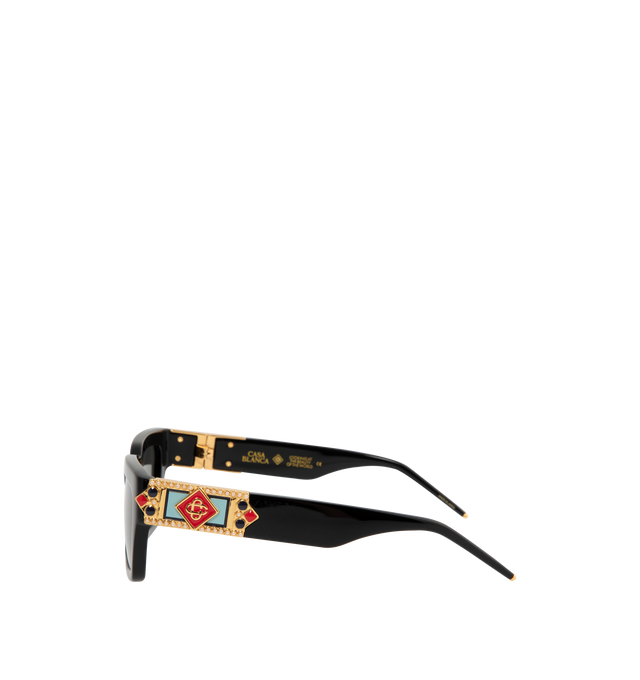 Image 2 of 3 - BLACK - CASABLANCA Monogram Plaque Square Sunglasses featuring Gold-tone and enamel accents, square frame, non-polarized lenses. Plastic frame. Plastic lenses. Made in Japan. 