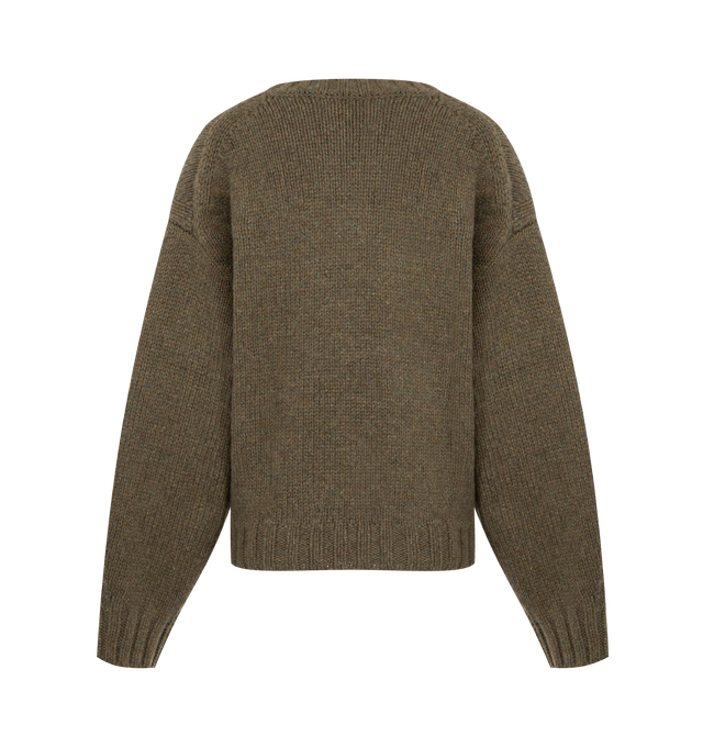 Image 2 of 2 - GREEN - Khaite Womens Cashmere Crewneck Pullover is crafted from dense cashmere spun in Italy. Features an easy fit, crew neckline, dropped shoulder seams, and fishermans rib-stitched trim. Material 100% Cashmere. Made in Italy. 