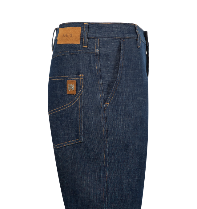 Image 3 of 3 - BLUE - AMIRI Raw Bootcut Jeans featuring bootcut silhouette, five-pocket styling, zip fly and button closure. 100% cotton. Made in Italy. 