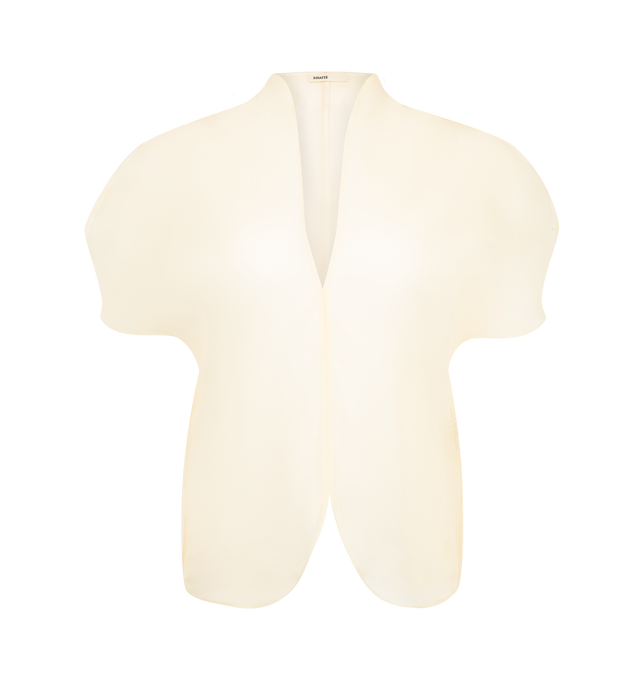 Image 1 of 2 - NEUTRAL - Khaite Women's Briar Top is crafted from lightweight silk organza and features a streamlined, sculptural silhouette. Designed with a deeply notched V-neckline, slit rounded sleeves, and a rounded hem, the top balances crisp structure with an airy feel. Main Material: 100% Silk. Made in Italy. 