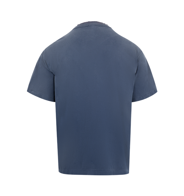 Image 2 of 2 - NAVY - Saint Michael Ghost Shell T-Shirt featuring short sleeves, crew neck, printed graphics and distressing including holes. 100% cotton. 