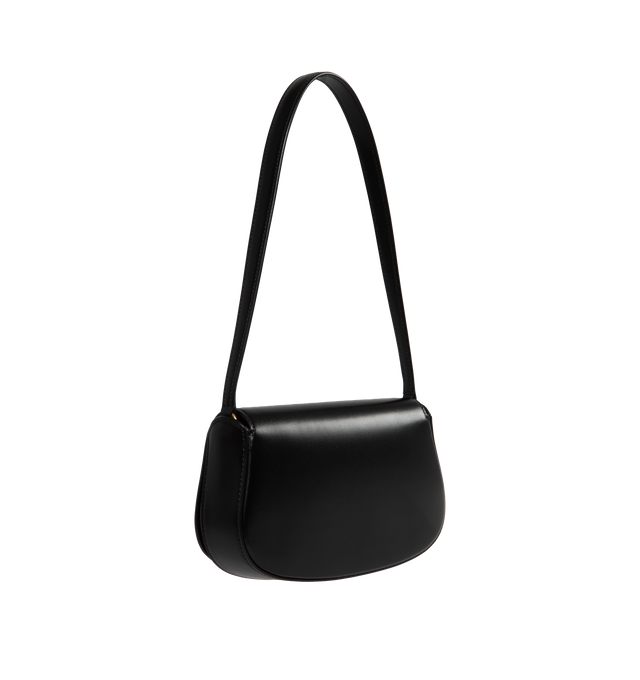 Image 2 of 3 - BLACK - Saint Laurent Mini Voltaire half-moon shoulder bag in calfskin with gently polished finish. Features a flap with magnetic Cassandre hinge closure and one flat interior pocket. Calfskin leather with leather lining and bronze-tone hardware. Made in Italy. Measures 8.3" X 4.3" X 1.8" with 9.4" strap drop.  