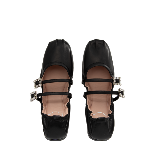 Image 4 of 4 - BLACK - ROGER VIVIER Mini Strap Leather Ballerina Flats featuring soft leather upper, elasticated back, top straps with crystal embellished buckle closures, leather lining and insole and leather sole. 100% lambskin. 