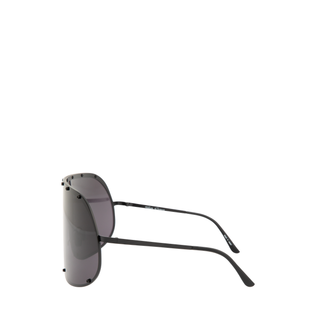 Image 2 of 3 - BLACK - RICK OWENS Oversized Shield Sunglasses featuring wraparound silhouette and metal frame. 100% UV protection. 