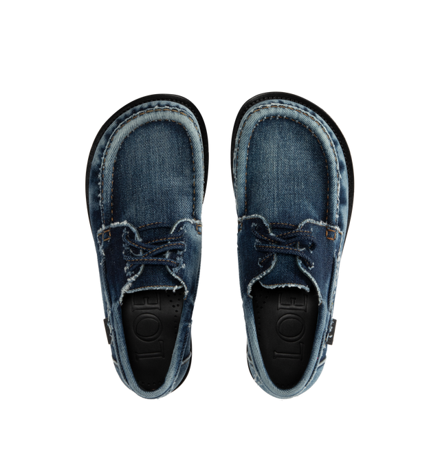 Image 4 of 4 - BLUE - LOEWE Campo boat shoe featuring the LOEWE signature round toe shape and a hand-sewn construction with a supple leather lining, flexible sole, squared leather lace closure and LOEWE embossed tag placed at the side. 20mm heel. 