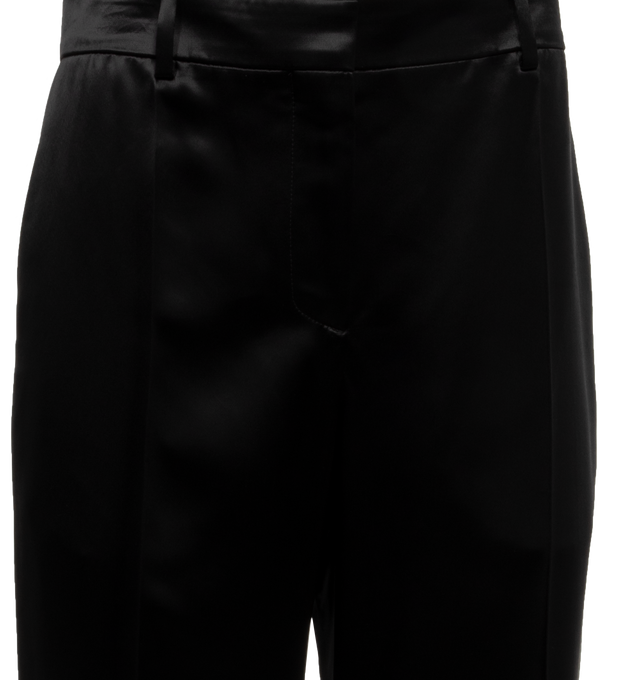 Image 4 of 4 - BLACK - THE ROW Encore Pant featuring a classic tailored pant in lightweight satin with pressed front and back creases, side slash pockets, and back besom pocket. 100% viscose. Made in Italy. 