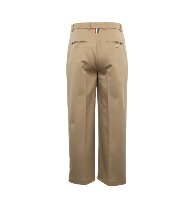 NEUTRAL - THOM BROWNE Relaxed Fit Pleated Trouser featuring tab front closure, slip side pockets, button-fastening back welt pockets and signature striped grosgrain loop tab. 100% cotton.