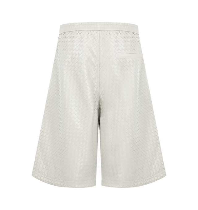 Image 2 of 3 - GREY - Bottega Veneta Mens Intrecciato Leather Shorts are crafted from lightweight woven nappa leather. Feature a straight-leg silhouette, button closure, full lining, and signature Intrecciato weave. Main Material: Nappa Leather; Lining: Fully Lined. Made in Italy. 