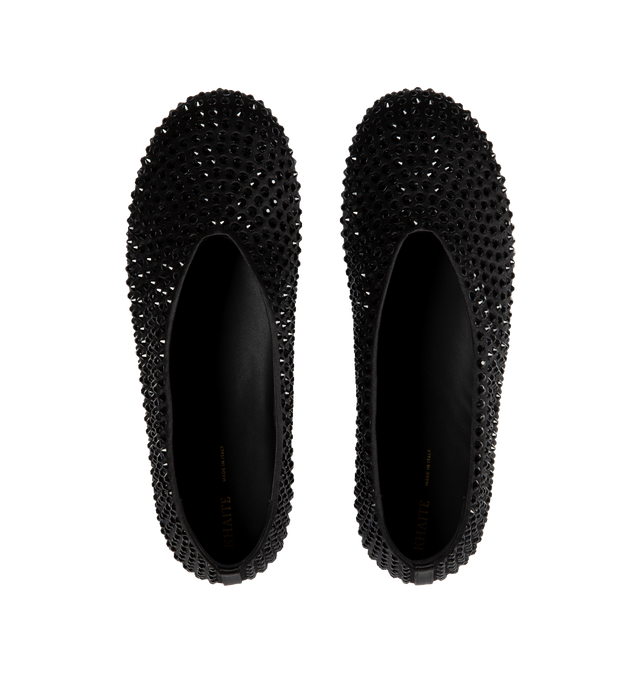Image 4 of 4 - BLACK - KHAITE Marcy Embellished Flat featuring sateen flat with inky Swarovski crystals, a higher topline, textile upper and lining/synthetic sole. Made in Italy. 