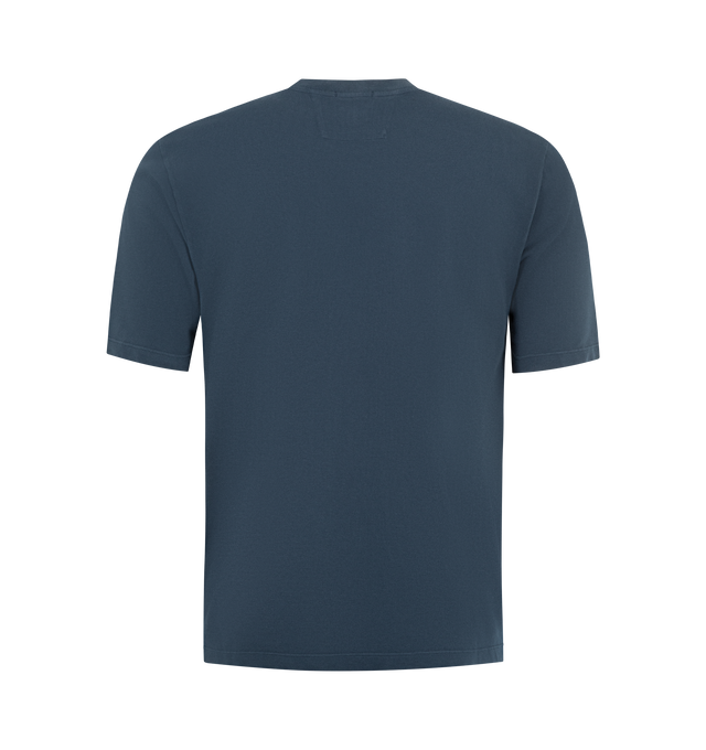 Image 2 of 2 - NAVY - C.P. COMPANY 24/1 Piquet Pigment Dyed Short Sleeve T-Shirt featuring ribbed crewneck, chest open pocket with embroidered logo patch, side vents, pigment dyed and regular fit. 100% cotton. Made in Italy. 