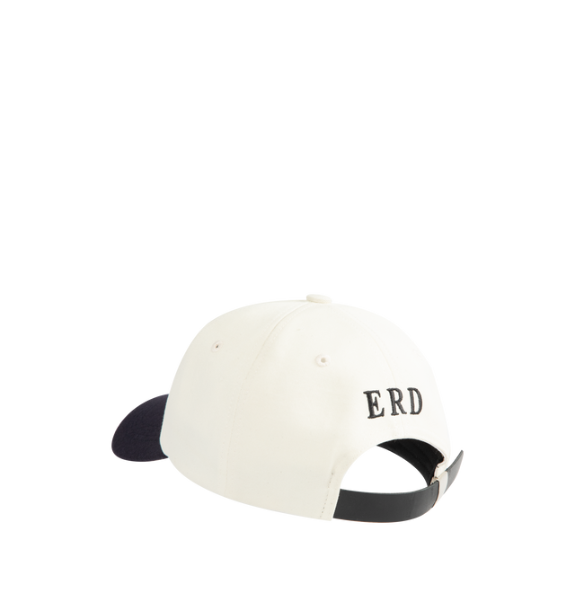 Image 3 of 3 - NAVY - ENFANTS RICHES DEPRIMES Seesaw Kids 6-Panel Hat featuring Japanese cotton twill, a 6-panel design, embroidered graphic at the face and backside, curved brim and adjustable leather back strap.  