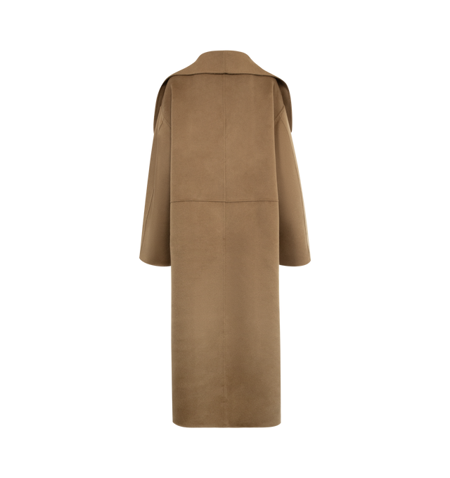 Image 2 of 3 - BROWN - TOTEME Signature Wool Cashmere Coat featuring oversized fit, crafted from soft doubl, fluid shawl lapels, an open front, inseam pockets and side slits. 90% wool, 10% cashmere. 