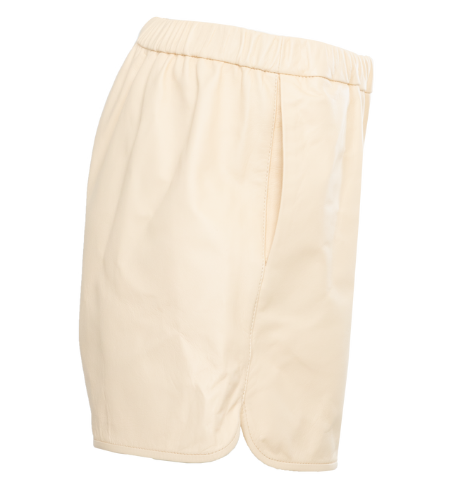 Image 3 of 4 - WHITE - ARMARIUM Theo Nappa Leather Boxer Shorts featuring high rise, elastic waist, faux zipper fly, side slip pockets, relaxed legs and pull-on style. 100% calf leather. Made in Italy. 