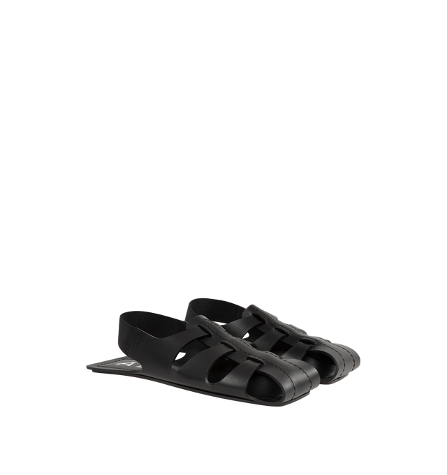 Image 2 of 4 - BLACK - ALAIA Folded Flat Calfskin Sandals featuring semi open flat sandals playing on folding work of leather and elastic strap behind the ankle. 100% calf leather. Made in Italy. 