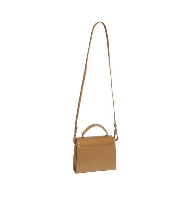 Image 2 of 3 - BROWN - SAINT LAURENT CASSANDRA MINI TOP HANDLE BOX BAG with front flap and pivoting metal Cassandre closure, featuring leather top handle, adjustable and detachable shoulder strap, bronze tone metal hardware,  leather lining, 2 interior compartments, one interior flat pocket, one exterior dossier pocket, four metal feet. Measures  7.8 X 6.2 X 2.9 inches with 20 inch drop shoulder strap. Calfskin leather. Made in Italy. 