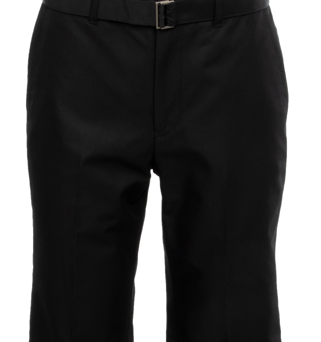 Image 3 of 4 - BLACK - SACAI Cotton Gabardine Pants featuring concealed front hook and zip closure, includes matching adjustable belt and two side pockets. 63% cotton, 37% polyester. Made in Japan. 
