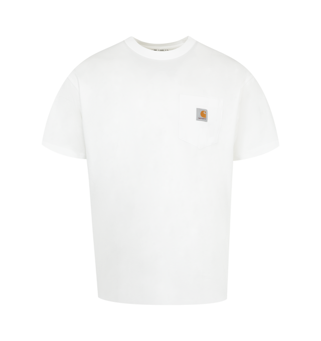 Image 1 of 2 - WHITE - CARHARTT WIP Pocket T-Shirt has a crew neck, chest pocket, and signature logo patch. 100% cotton.  