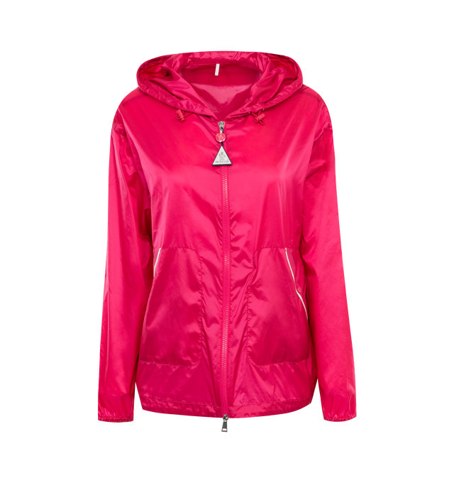 PINK - MONCLER Filiria Jacket featuring hood with lightweight micro faille lining, zipper closure, packable, kangaroo pocket with savoy knot, patch pockets, elastic cuffs and hem with drawstring fastening. 100% polyamide/nylon.