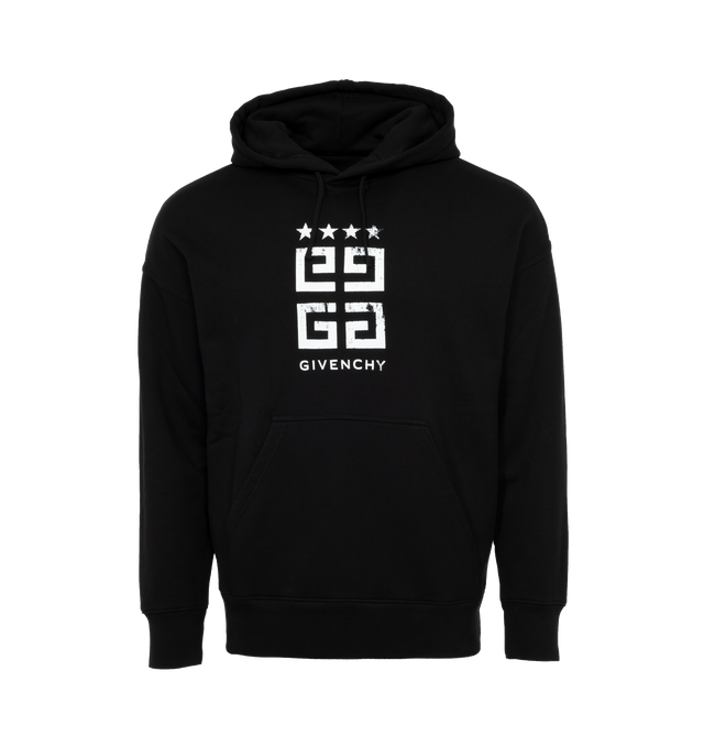 BLACK -  GIVENCHY 4G STARS SLIM FIT HOODIE features 4G Stars printed on the front with used effect and front kangaroo pocket. 100% cotton.