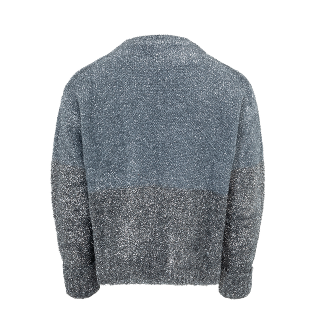 Image 2 of 2 - GREY - ERL Skull Sweater featuring knit nylon and polyester-blend, metallic thread detailing throughout, rib knit crewneck, hem, and cuffs, intarsia graphic at front, dropped shoulders and extended cuffs. 58% polyamide, 42% metallised polyester. Made in Italy. 