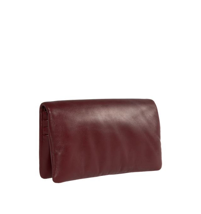 Image 2 of 3 - RED - SAINT LAURENT Calypso Large Wallet featuring pillowed effect, snap button closure, one zip pocket, one bill compartment and six card slots. 7.5" X 3.9" X 0.8". 100% lambskin.  