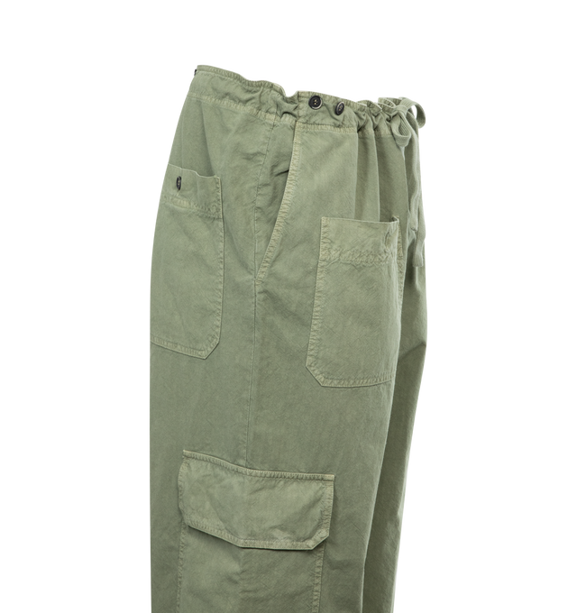 Image 3 of 3 - GREEN - BARENA VENEZIA Oversize work cargo trousers crafted from natural crinkle garment dye 100% cotton canvas. Mid rise in a comfort fit featuring two slashed side pocket, one u-line patch front pocket with button. 
