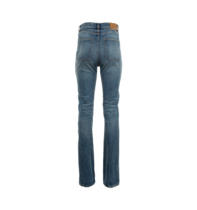 Image 2 of 3 - BLUE - SAINT LAURENT 90S Slim Denim Jeans featuring high-waist, slim-fit, five-pocket style, long straight leg, button closure with zip fly and waistband with belt loops. 100% cotton. 