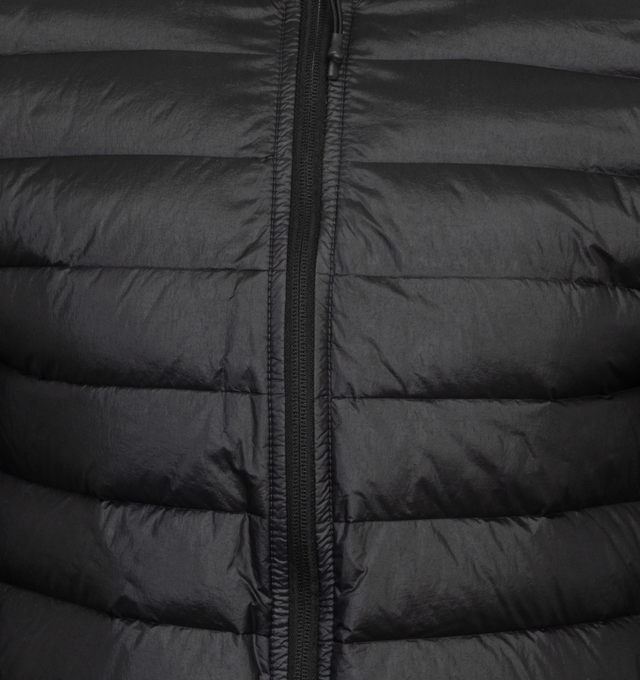 Image 3 of 3 - BLACK - STONE ISLAND Packable Jacket featuring zipper closure on front, fixed hood, zipper pockets on sides, Stone Island Compass logo on left sleeve and down-filled. 100% polyamide. Filling: 90% down, 10% feather (Goose). 