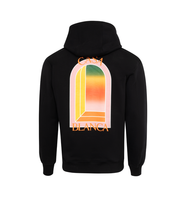 Image 2 of 2 - BLACK - CASABLANCA Gradient L'Arche Hoodie featuring french terry, drawstring at hood, logo graphic printed at chest and back, kangaroo pocket and rib knit hem and cuffs. 100% organic cotton. Made in Portugal. 