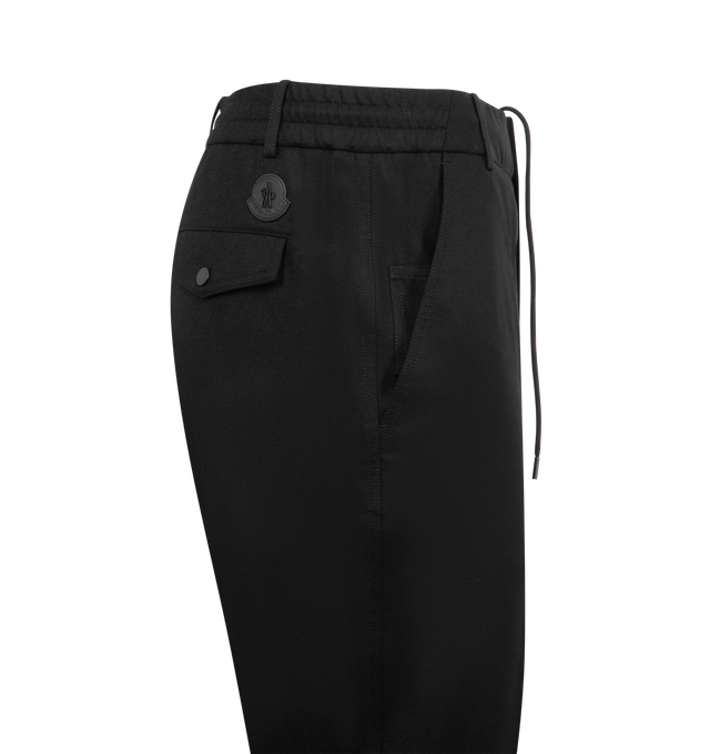 Image 3 of 3 - BLACK - MONCLER Wool Flannel Tailored Pants featuring wool flannel, waistband with drawstring fastening, button and zipper closure, pockets with snap button closure and ribbed trim. 100% virgin wool. 