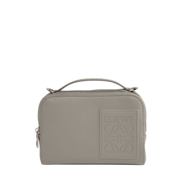 Image 2 of 5 - GREY - Loewe Mini crossbody camera bag in satin calfskin with two zipped compartments anbd debossed LOEWE Anagram patch. Crossbody or hand carry with adjustable and detachable LOEWE webbing strap. Herringbone cotton canvas lining. 