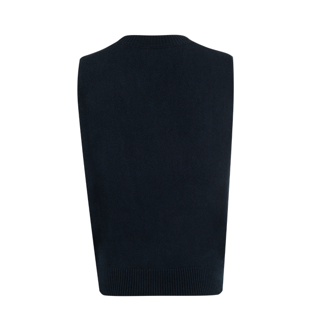 Image 2 of 2 - NAVY - THE ROW Jowen Vest featuring v neck, sleeveless, knitted and ribbed hem. Made in Italy.  