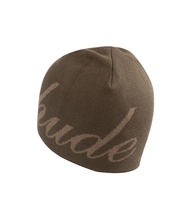 Image 2 of 2 - BROWN - Rhude Script Beanie has a luxurious feel and it is designed with the Rhdue signature logo. 85% cotton, 15% cashmere.  