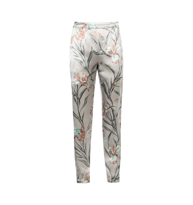Image 1 of 3 - GREY - SAINT LAURENT Floral Satin Jogger featuring relaxed fit, low rise, elastic waist, faux fly, two side oicjets and two back welt pocket. 100% viscose.  