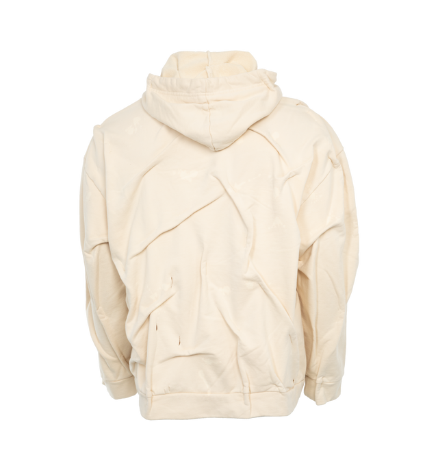 Image 2 of 3 - WHITE - WHO DECIDES WAR Gathered Eye Hooded Sweatshirt featuring patchwork, boxy fit, slightly cropped and hood with drawstring. 100% cotton. 