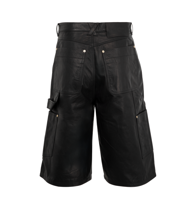 Image 2 of 3 - BLACK - WALES BONNER Ivy Shorts featuring knee length, slightly boxy fit, carpenter style construction and cotton lining. Nappa leather & cotton lining. 