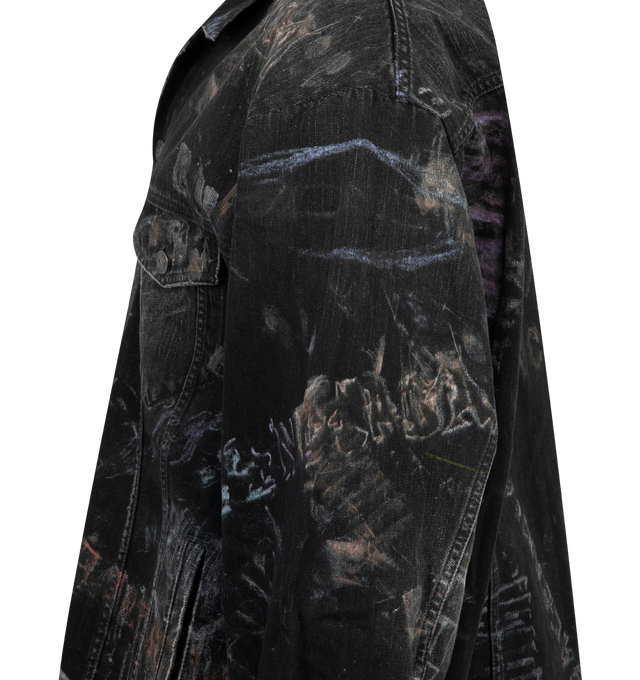 Image 3 of 3 - BLACK - BALENCIAGA Oversized Jacket in washed crayon allover cotton denim featuring 7 button front, 2 buttoned pockets at chest, 2 slash pockets, buttoned cuffs, adjustable buttoning at waist and Balenciaga engraved flex buttons. 100% cotton. Made in Italy. 