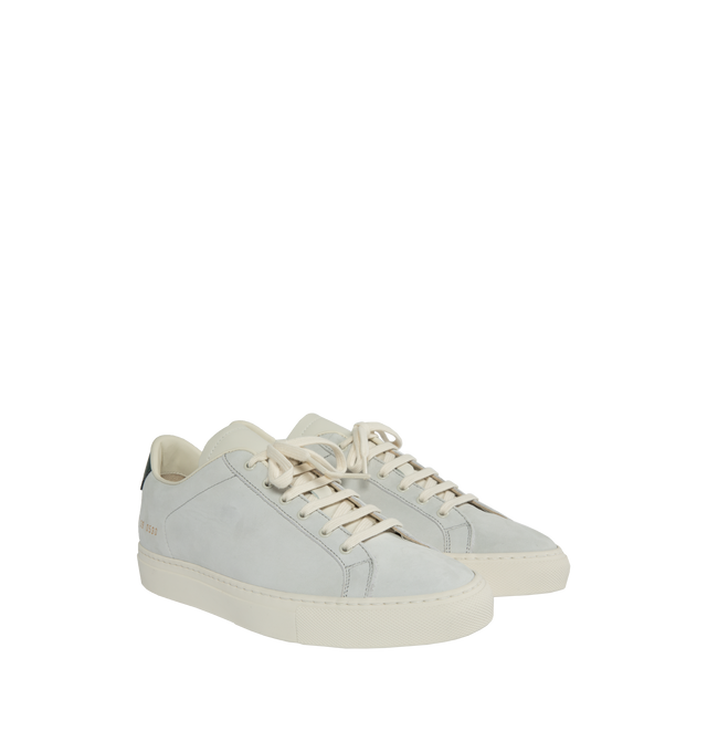 Image 2 of 5 - GREY - COMMON PROJECTS Retro Lace-Up Leather-Trimmed Nubuck Sneakers in an understated 'Retro' design crafted from supple nubuck and detailed with contrasting leather heel tabs and signature gold-tone serial numbers. Made in Italy. 