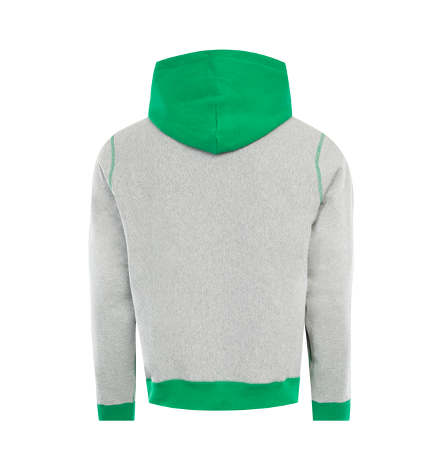 Image 2 of 2 - GREEN - NOAH Color Block Hoodie featuring 12.0 oz. brushed-back fleece with contrast bod, one-piece hood and winged foot woven label at pouch pocket. 100% cotton. Made in Canada.  