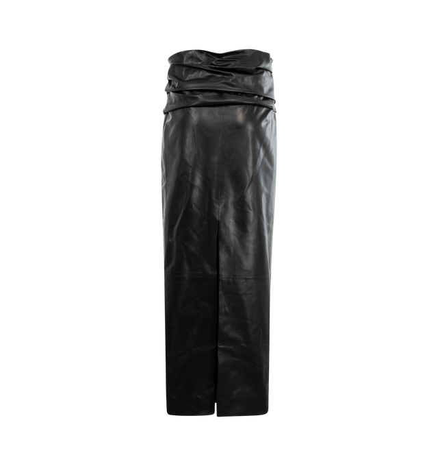 Image 2 of 2 - BLACK - Khaite elongated leather pencil skirt designed to sit lower on the waist. Topped by a ruched and elasticated cummerbund for pull-on ease. Light leather (100% lambskin). 