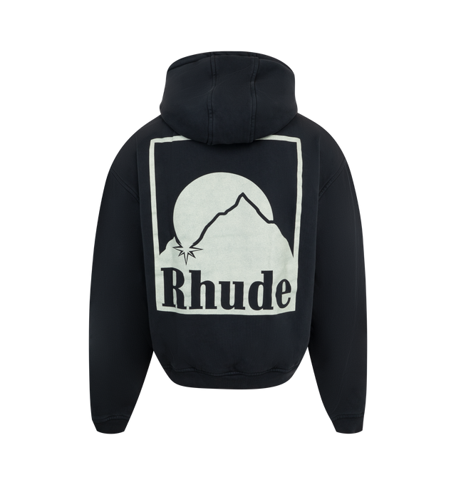 Image 2 of 2 - BLACK - Rhude Moonlight Badge Hoodie has an attached hood, a signature logo graphic, ribbed trims, and a kangaroo pocket. Cotton.  