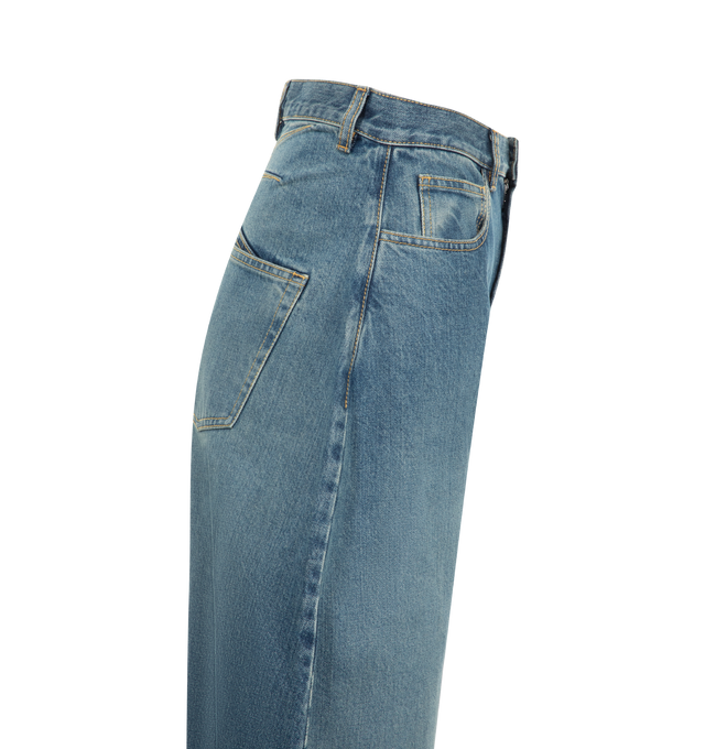 Image 3 of 3 - BLUE - Alaia Round Pants are made with stretch denim with five pocket style and a zipper fly. Cotton 99%, Polyurethane 1%.  Made in Italy.  