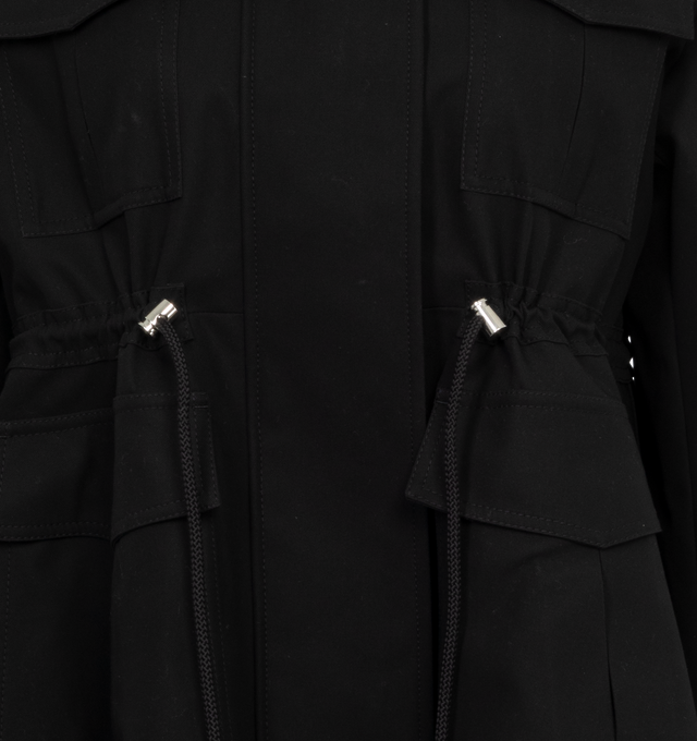 Image 3 of 3 - BLACK - LOEWE Parka featuring drawstring waist, concealed zippered front closure, 4 front patch pockets with flap closure and foldover collar. 100% cotton.  
