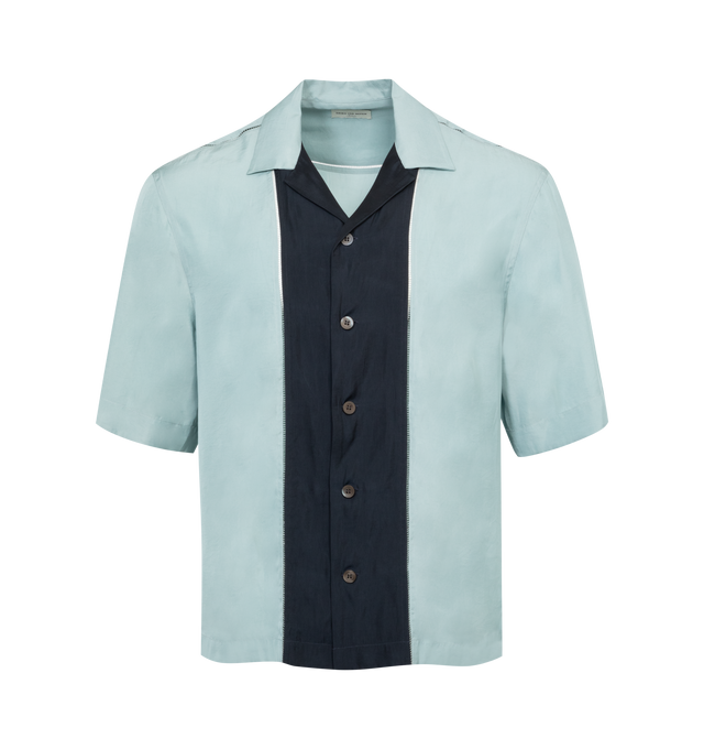 BLUE - DRIES VAN NOTEN Panel Shirt featuring camp collar, drop-shoulders, short sleeves and button-front closure. 100% polyester.