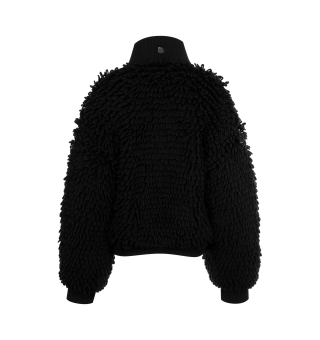 Image 2 of 3 - BLACK - Moncler x EE72 by Edward Enninful Wool Blend Zip-Up Cardigan featuring a wool blend, nylon laqu lining, down-filled, gauge 3, ribbed stand collar, zipper closure, pockets with snap button closure and logo patch. 92% virgin wool, 8% acrylic. Lining: 100% polyamide/nylon. Padding 90% down, 10% feather. Made in Moldova. 