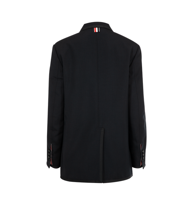 Image 2 of 2 - BLACK - THOM BROWNE Soft Shoulder Patch Pocket Sportcoat featuring a tailored silhouette with patch pockets, notch lapels, long sleeves, button cuffs and button-front closure. 50% wool, 50% polyester. Lining: 100% cupro. Made in Italy. 