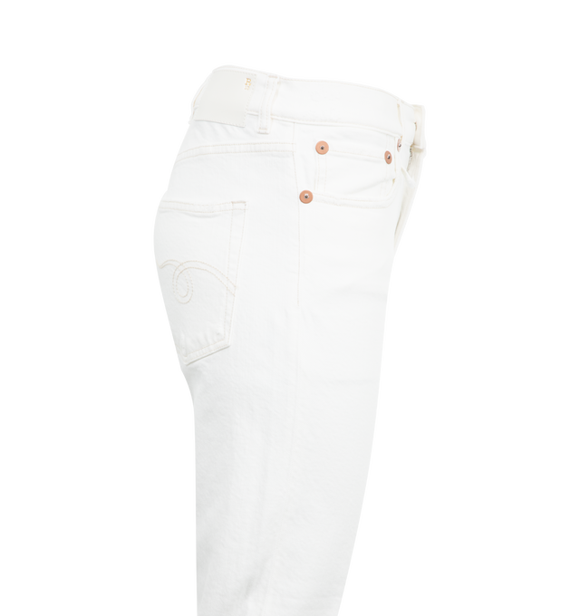 Image 3 of 3 - WHITE - R13 Romeo Jean featuring mid-rise, cut for a slim fit with a flared hem, button and concealed zip fastening at front and cropped length. 98% cotton, 2% elastane. 